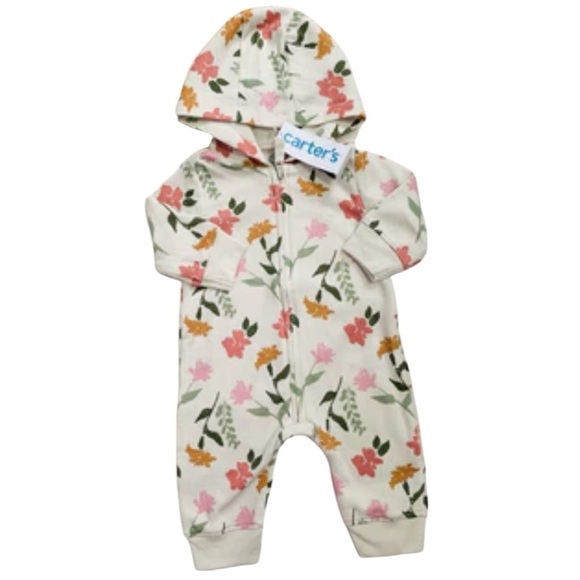 Carter's Floral Zip Front Hoodie Thermal Jumpsuit Size | 18M - Picture 1 of 6
